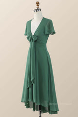 Fairy Dress, Knot Front Green Chiffon Long Bridesmaid Dress