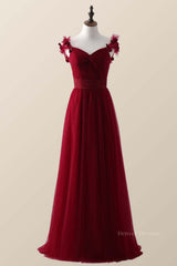 Bridesmaid Dresses Inspiration, Knotted Front Red Tulle A-line Long Bridesmaid Dress