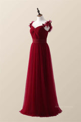 Bridesmaid Dress Inspiration, Knotted Front Red Tulle A-line Long Bridesmaid Dress