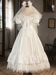 Wedding Dress Ideas, White Satin Lace Short Prom Dress, Off Shoulder Evening Dress, Wedding Dress