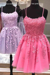Bridesmaids Dresses Uk, Lace Applique A-line Homecoming Dress Short Prom Dress,Semi Formal Dresses