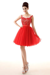 Prom Dress Stores Near Me, Lace Cute Red Short Homecoming Dresses