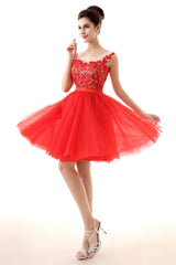 Prom Dresses Brands, Lace Cute Red Short Homecoming Dresses