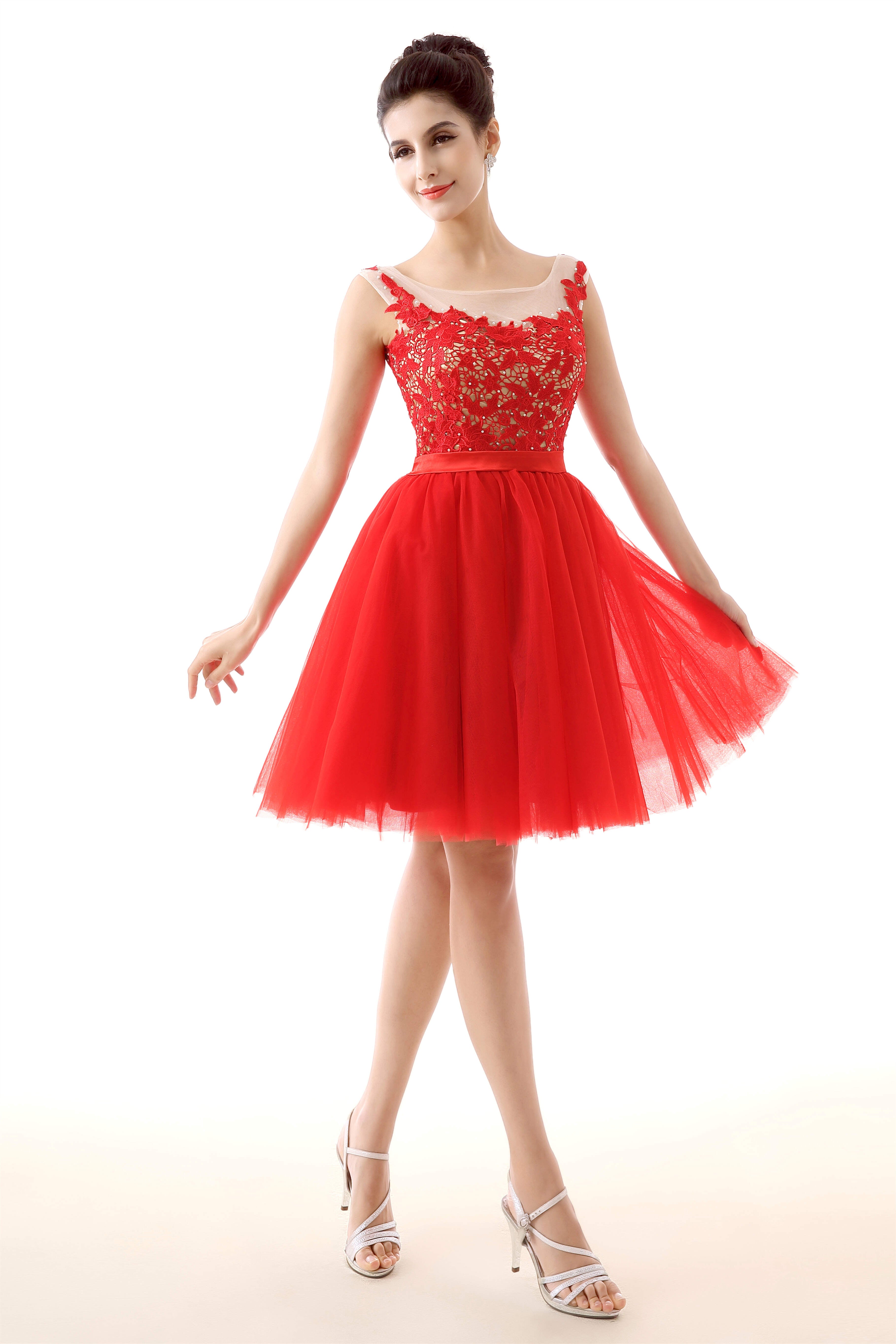 Prom Dresses Brand, Lace Cute Red Short Homecoming Dresses