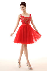 Prom Dresses Brand, Lace Cute Red Short Homecoming Dresses