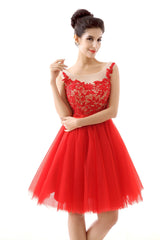 Prom Dresses Stores Near Me, Lace Cute Red Short Homecoming Dresses