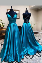 Party Dresses Night, Lace-up Back Blue Prom Dresses Long vestido de noite