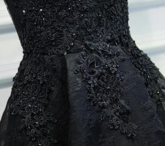 Prom Dress Sleeve, Lace V-neckline Short Black Lace Prom Dresses, Black Homecoming Dresses