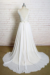 Wedding Dressed Beach, Latest Long A-line V-neck Lace Chiffon Wedding Dress