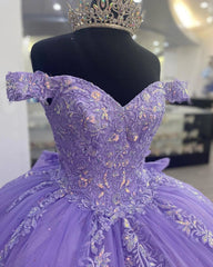 Prom Dress Silk, Lilac Corset Mexican Quinceanera Dress Ball Gown