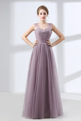 Prom Dresses Silk, Lavender A-Line Sweetheart Floor-Length Tulle Pleated Bridesmaid Dresses