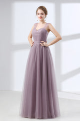Prom Dress Pieces, Lavender A-Line Sweetheart Floor-Length Tulle Pleated Bridesmaid Dresses