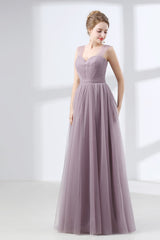 Prom Dresses Piece, Lavender A-Line Sweetheart Floor-Length Tulle Pleated Bridesmaid Dresses