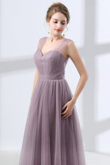 Prom Dress Piece, Lavender A-Line Sweetheart Floor-Length Tulle Pleated Bridesmaid Dresses