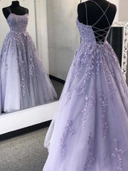 Homecoming Dress Shopping Near Me, Lavender Applique Tulle Long Prom Dresses, Purple Lace Graduation Dresses Formal Gown