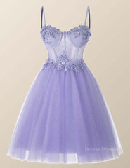 Formal Dresses Ball Gown, Lavender Corset A-line Short Homecoming Dress