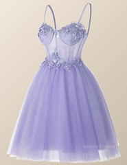 Formal Dresses Outfits, Lavender Corset A-line Short Homecoming Dress