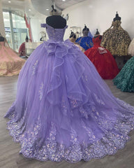 Evening Dress Stunning, Lavender Corset Mexican Quinceanera Dress Ball Gown,Appliques Lace Birthday Party Vestidos De XV Anos