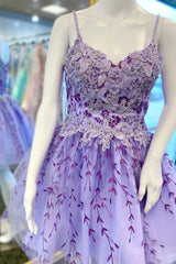 Bridesmaid Dresses Color Schemes, Lavender Floral Appliques A-Line Short Homecoming Dress