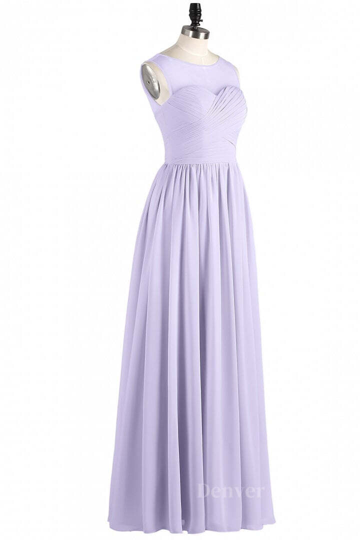 Prom Dresses Pattern, Lavender Illusion Scoop Chiffon Long Bridesmaid Dress