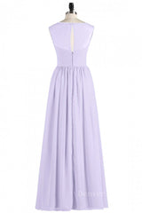Prom Dresses Patterns, Lavender Illusion Scoop Chiffon Long Bridesmaid Dress