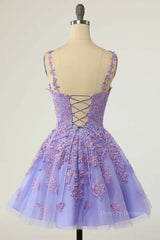 Party Dress Fall, Lavender Lace Appliques Princess A-line Short Prom Dress