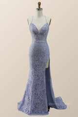 Prom Dress 2059, Lavender Lace Mermaid Long Prom Dress