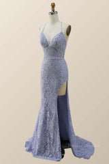 Prom Dresses 2059, Lavender Lace Mermaid Long Prom Dress