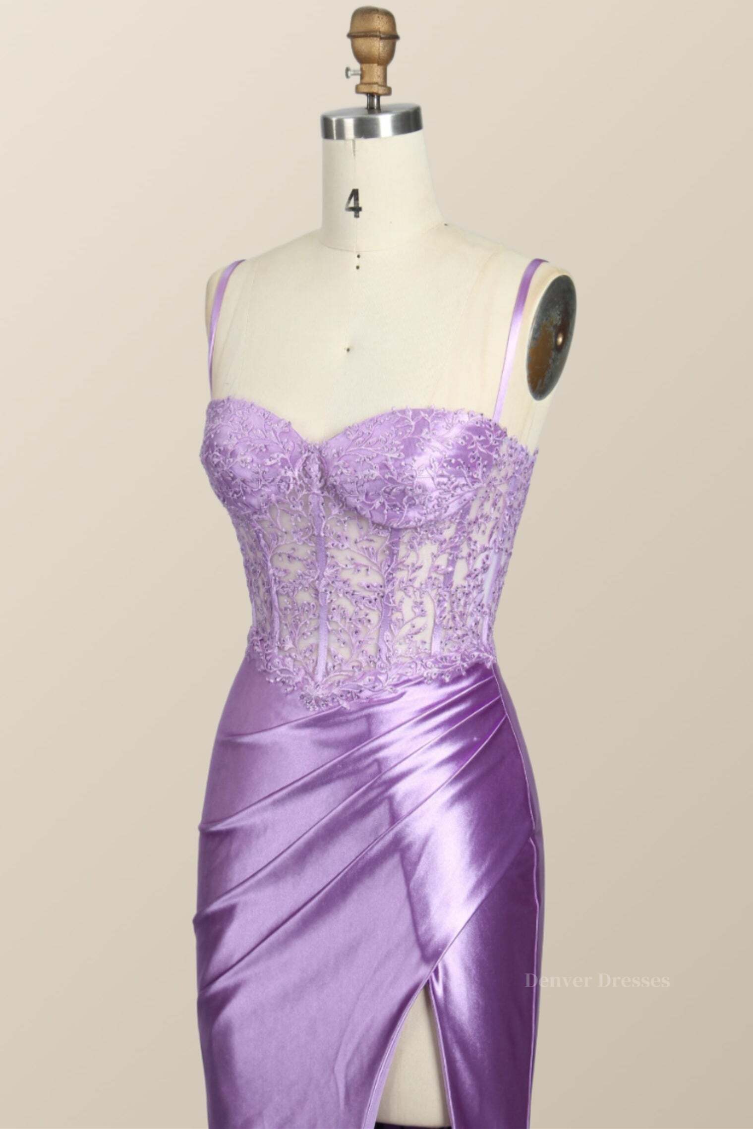 Pink Bridesmaid Dress, Lavender Mermaid Lace and Satin Long Formal Dress