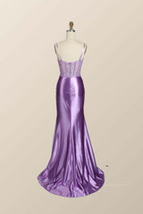 Fall Wedding Color, Lavender Mermaid Lace and Satin Long Formal Dress