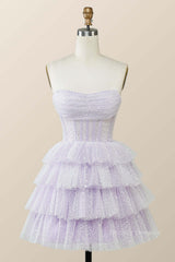 Party Dress Websites, Lavender Strapless Cowl Neck Short A-line Princess Dress