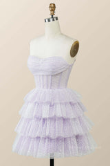 Party Dresses Long Dress, Lavender Strapless Cowl Neck Short A-line Princess Dress