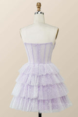 Party Dress Short, Lavender Strapless Cowl Neck Short A-line Princess Dress