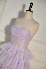 Dress Design, Lavender Strapless Dot Tulle Multi-Layers Homecoming Dress
