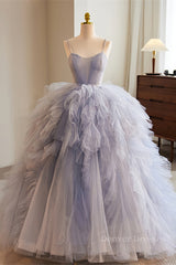 Homecomming Dresses Vintage, Lavender Straps A-line Ruffle Layers Long Prom Dress