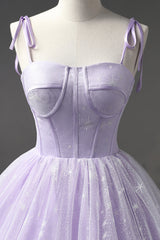 Formal Dresses Long Elegant Evening Gowns, Lavender Tulle Straps Floor Length Evening Dress, Lavender A-Line Prom Dress