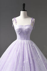 Formal Dresses Off The Shoulder, Lavender Tulle Straps Floor Length Evening Dress, Lavender A-Line Prom Dress