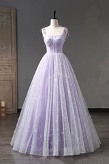 Formal Dresses Long Elegant Classy, Lavender Tulle Straps Floor Length Evening Dress, Lavender A-Line Prom Dress