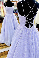 Purple Dress, Lavender Spaghetti Strap Sparkly Prom Dress Long, Shiny Long Evening Dress