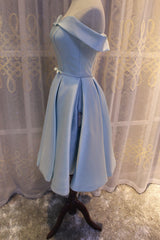 Bridesmaid Dress Tulle, Light Blue Off Shoulder Satin Bridesmaid Dress, Blue Short Formal Dress