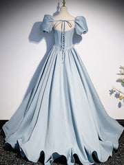 Evening Dresses, Light Blue Satin Long Prom Dress, Light Blue Formal Sweet 16 dress