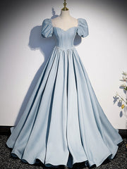 Evening Dress Long Sleeve Maxi, Light Blue Satin Long Prom Dress, Light Blue Formal Sweet 16 dress