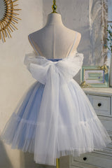 Homecomming Dresses Fitted, Light Blue Tulle Short A-line Homecoming Dress