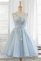 Red Dress, Light blue tulle short prom dress, blue homecoming dress