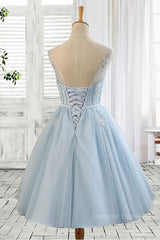 Hoco Dress, Light blue tulle short prom dress, blue homecoming dress