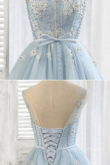 Elegant Dress, Light blue tulle short prom dress, blue homecoming dress