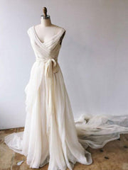 Bridesmaid Dresses Designer, Light champagne chiffon long prom dress, chiffon evening dress