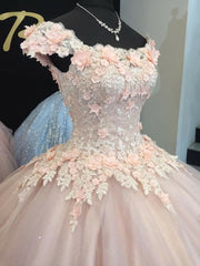 Formal Dresses Long Sleeve, Light Champagne Long Sweet 16 Dresses Quinceanera Celebrity Gown Ball Gowns With Flowers