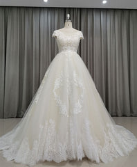 Wedding Dresses, Light Champagne Tulle Lace Long Wedding Dress Lace Bridal Dress