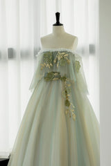 Party Dress Hijab, Light Green Strapless A-line Tulle Prom Dress,Unique Evening Dresses